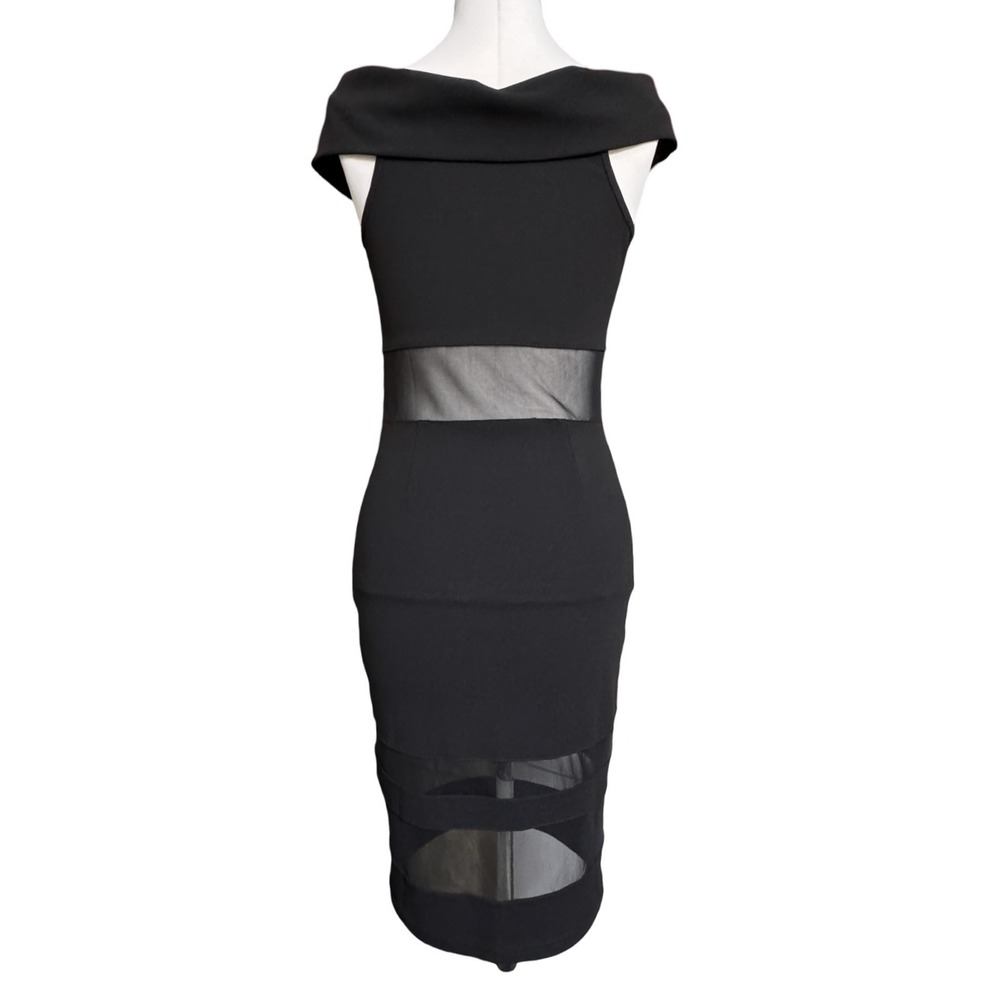 ANGL Dress Womens Medium‎ Black Off Shoulder Mesh Panel Bodycon Cocktail Party